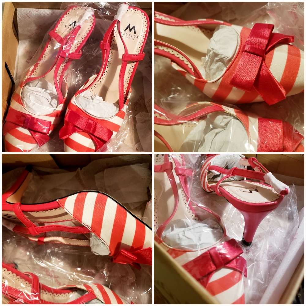 Madison Salmon Stripe heels. Sz.6.5 NEW